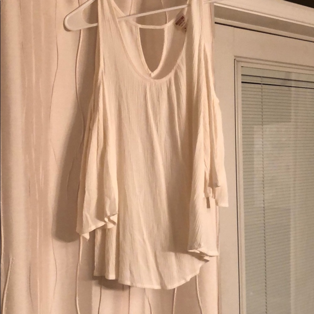 Flirty flutter sleeve open shoulder top